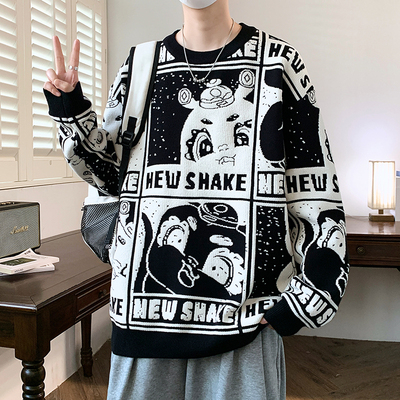 冬季黑色圆领毛衣12岁男孩13初中学生加厚内搭15青少年大童针织衫