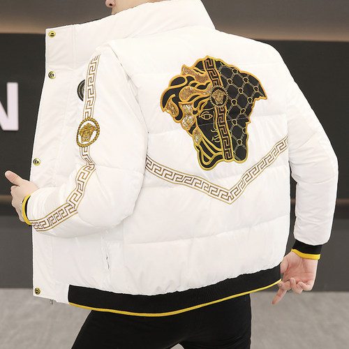 欧洲站复古潮牌立领刺绣棉衣男冬季加厚保暖亮面痞帅防寒棉服外套