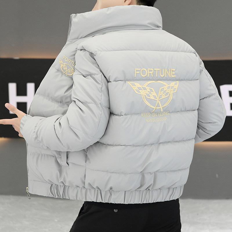 冬季男士羽绒服立领短款欧式风潮流刺绣大童学生加厚保暖冬装外套