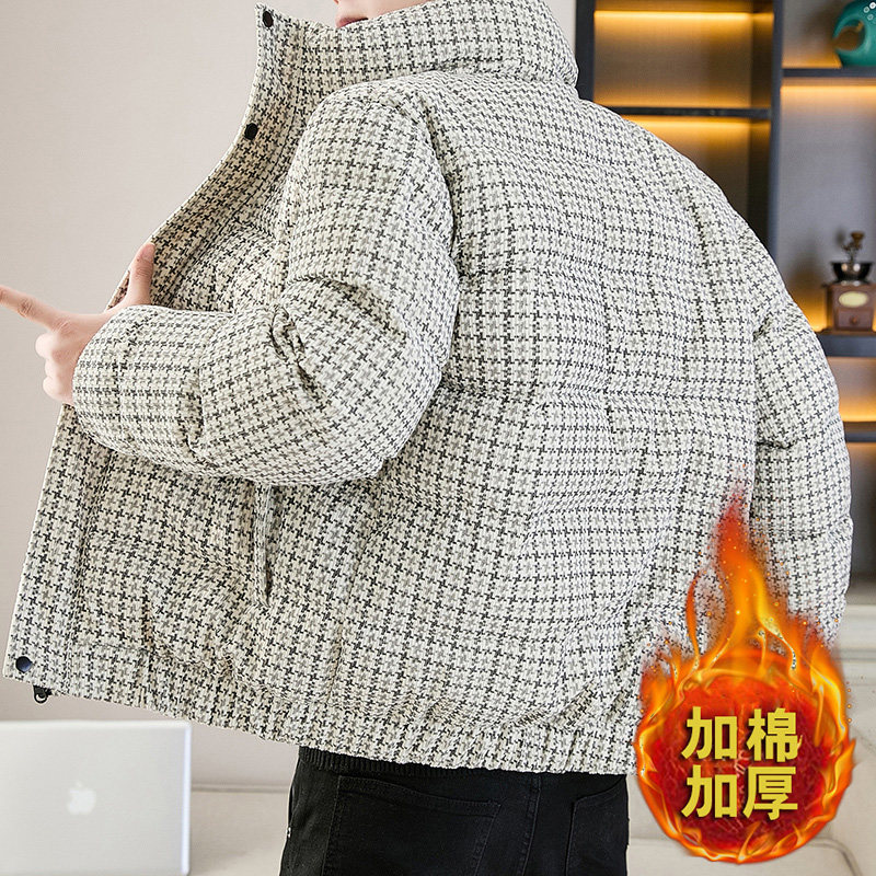 冬季潮牌短款立领千鸟格棉衣男加厚宽松保暖棉服帅气外套冬季棉袄,男装,棉衣,淘宝优惠券,粉丝福利购,淘宝优惠卷