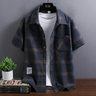 格子短袖衬衫男款夏季薄款潮牌翻领半袖衬衣男士宽松痞帅休闲外套