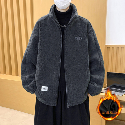 羊羔毛绒外套男秋冬季青少年加绒加厚夹克男款学生防寒保暖棉衣服