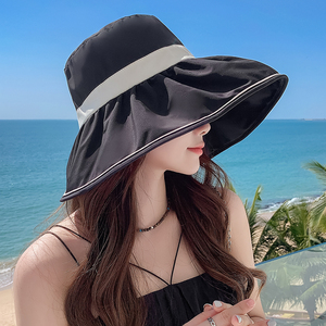 2023新款夏季薄款渔夫帽子女大帽檐黑胶遮脸防晒帽骑车遮阳太阳帽