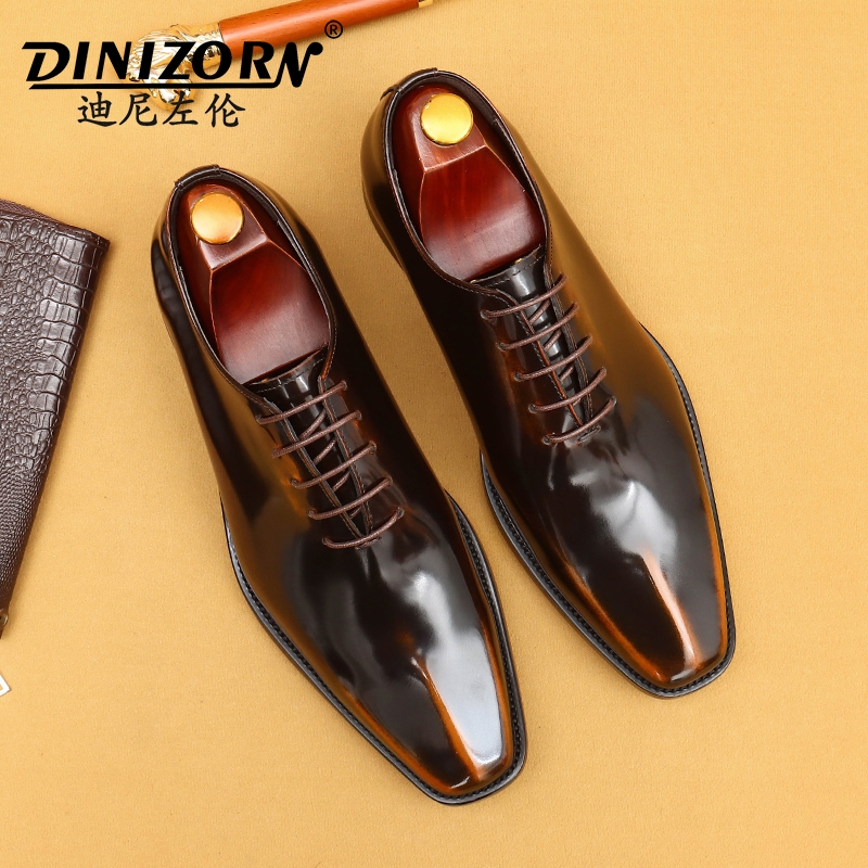 亮面皮鞋男款2025新款真皮英伦亮面整张皮尖头商务正装职场牛津鞋
