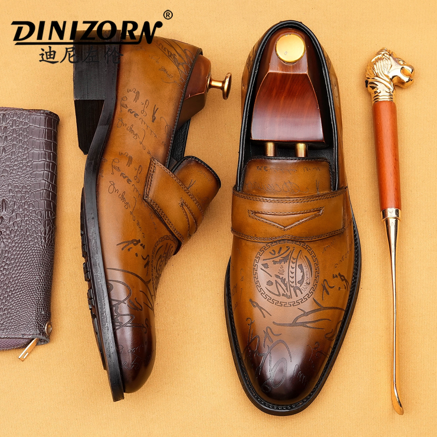 英伦雕花布洛克皮鞋男2025新款商务正装真皮复古一脚蹬便式乐福鞋