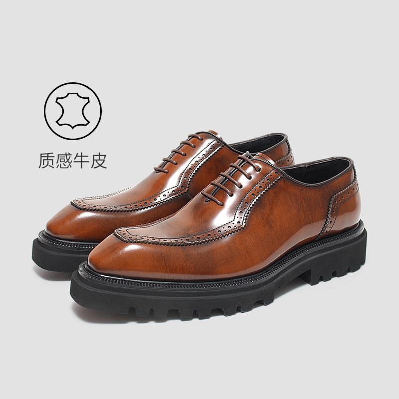 迪尼左伦正装皮鞋厚底增高亮面漆