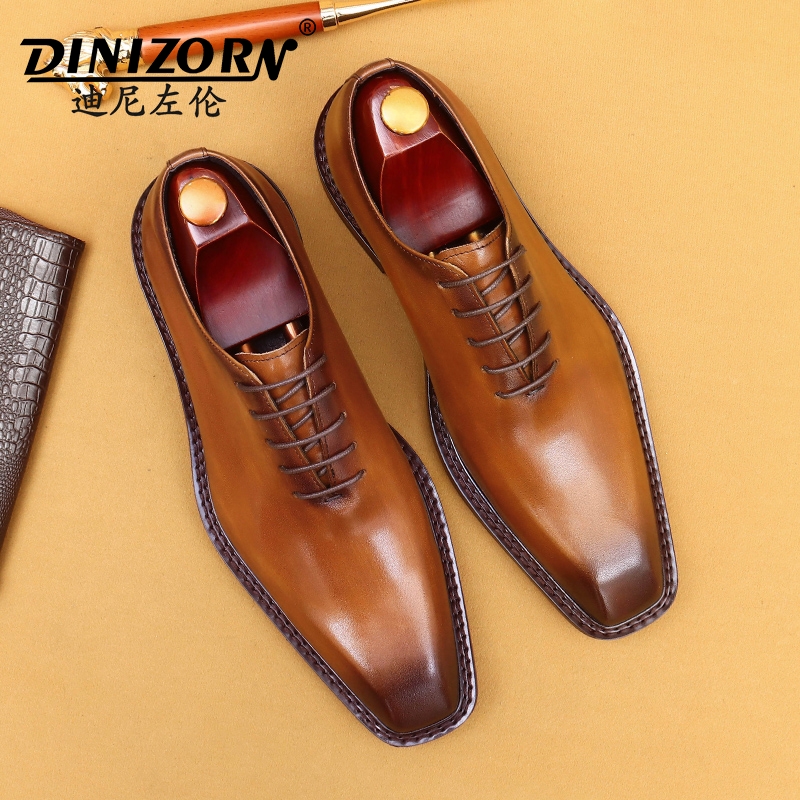 正装皮鞋男真皮2025新款英伦高级感棕色商务职场白领一片式牛津鞋