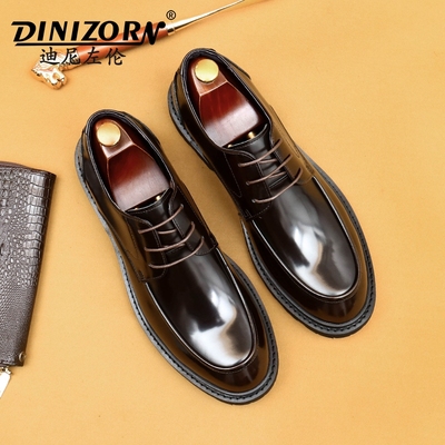 厚底皮鞋男款2025新款真皮亮面男鞋英伦风圆头商务正装休闲德比鞋