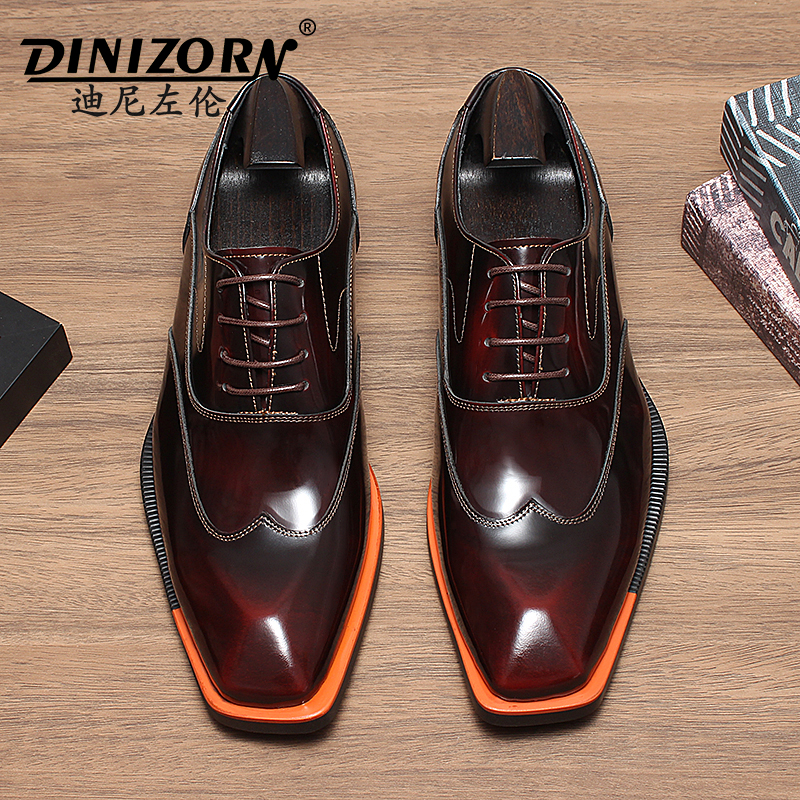 迪尼左伦商务正装皮鞋男士绿色潮