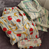 女睡衣家居服甜美亮色多巴胺苹果纯棉双层纱布绉布睡衣套装 春夏秋