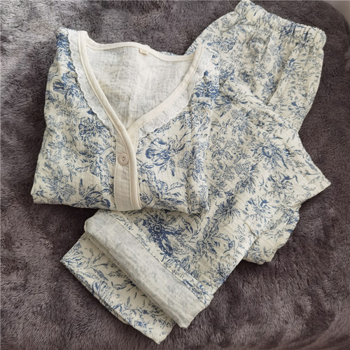 女双层纱布复古睡衣家居服春夏