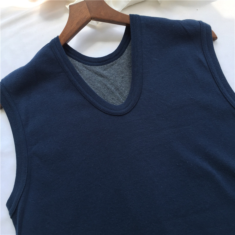 日单纯棉背心v领男士保暖内衣