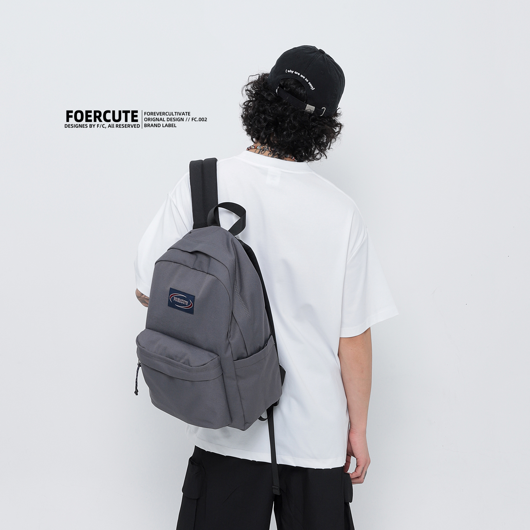 FOERCUTE校园大容量双肩包男初中生书包女大学生上课通勤休闲背包