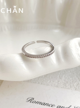 简约叠戴素圈锆石戒指女日常超细百搭单排钻食指戒开口可调节手饰