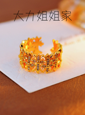闪钻十字架开口戒时尚中性高级设