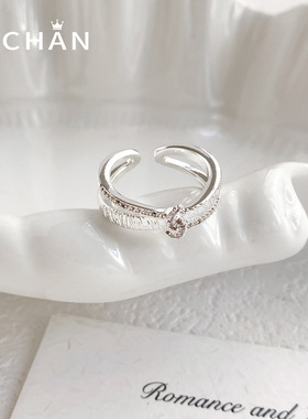 个性开口指环甜美高级感蝴蝶结锆石食指戒百搭叠戴指环年轻款手饰