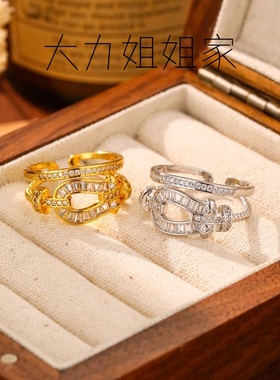 新款微镶锆石马蹄扣戒指轻奢风