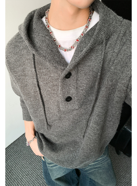 OCW潮牌 慵懒风连帽开衫毛衣男2026冬季新款青少年宽松针织衫外套