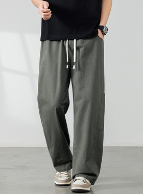 OCW潮牌 纯棉弯刀拼接休闲裤男2026春季新款纯色宽松直筒工装长裤