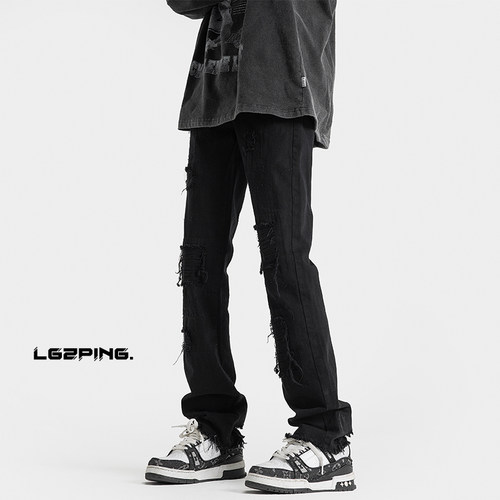 OCW潮牌 美式高街做旧牛仔裤男2026春季新款青少年学生破洞长裤子