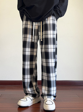 OCW潮牌 美式复古格子裤子男春季直筒宽松阔腿裤青少年学生休闲裤