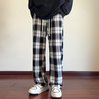OCW潮牌情侣抽绳直筒格子休闲裤