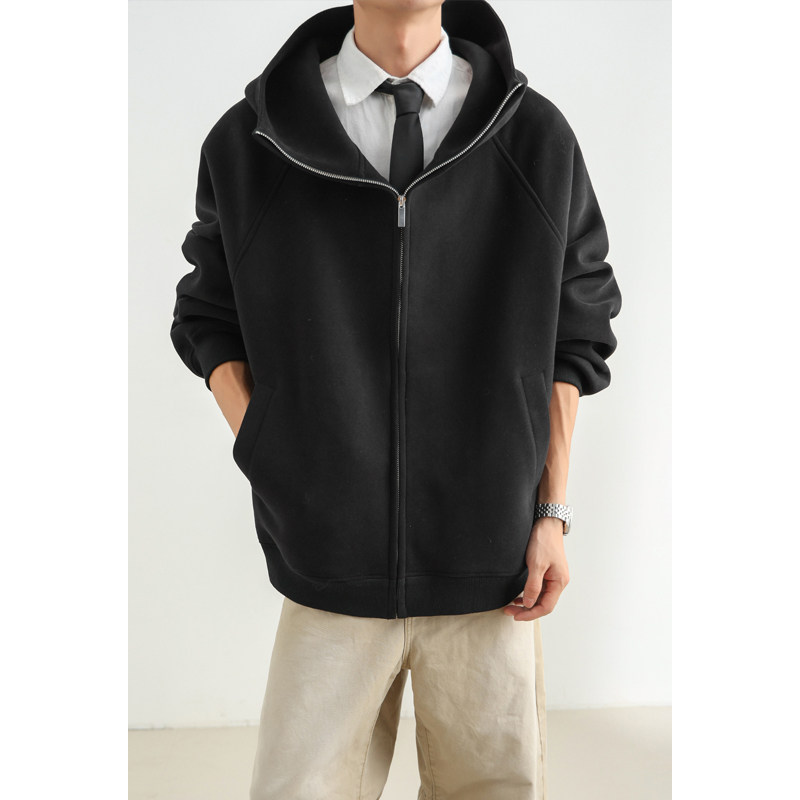 OCW潮牌 美式重磅连帽拉链开衫卫衣男青少年学生宽松休闲拼接外套