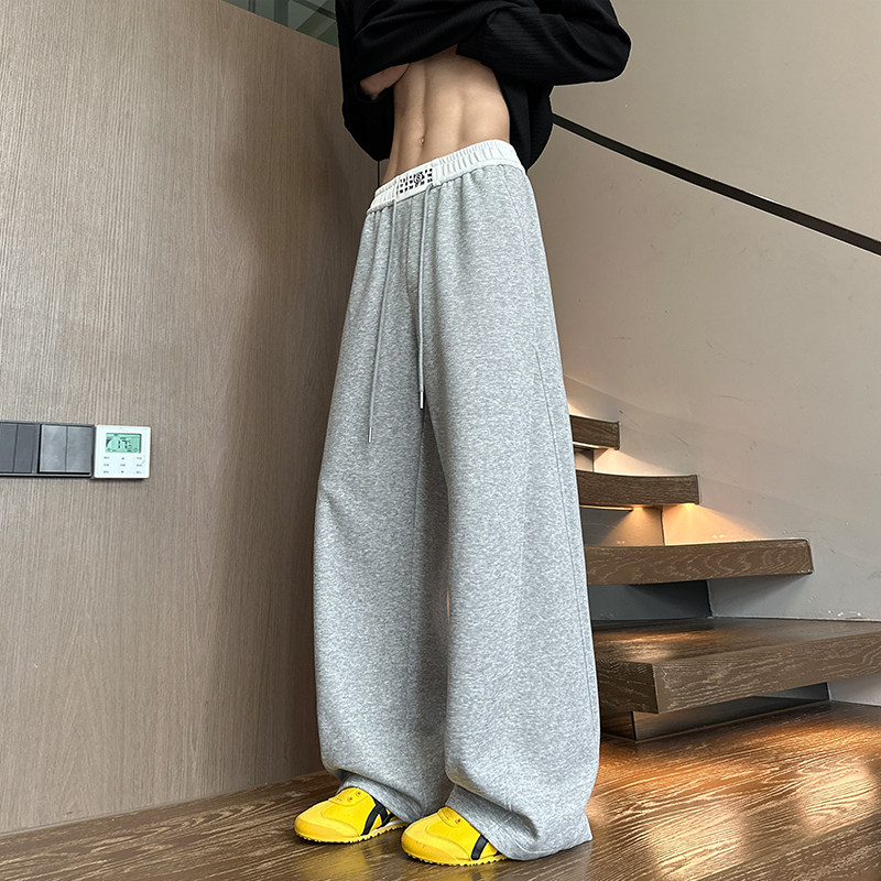 OCW潮牌 美式运动卫裤男2026秋季拼接系绳宽松直筒阔腿休闲长裤男