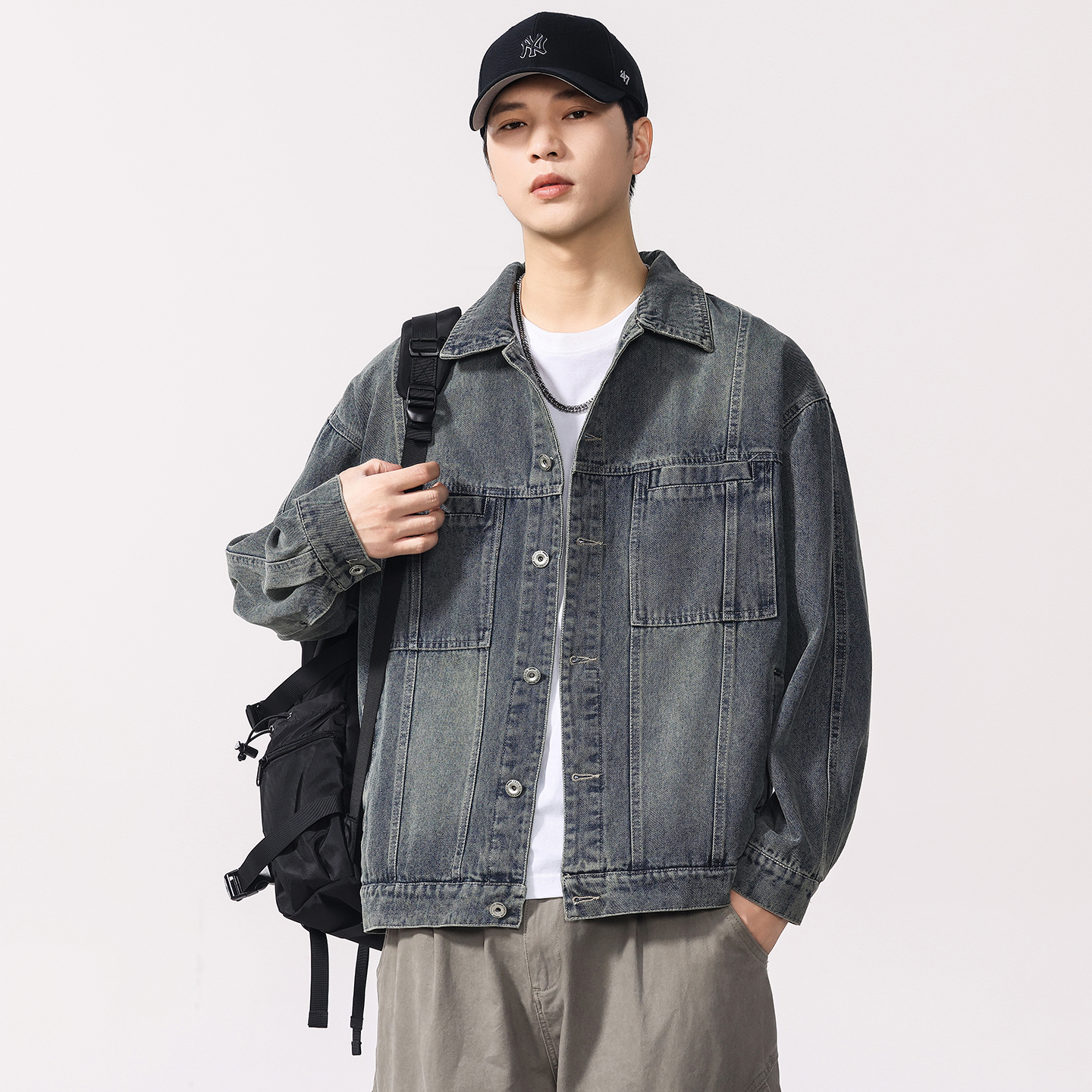 OCW潮牌 美式复古水洗牛仔外套男2025秋季新款青少年宽松工装夹克