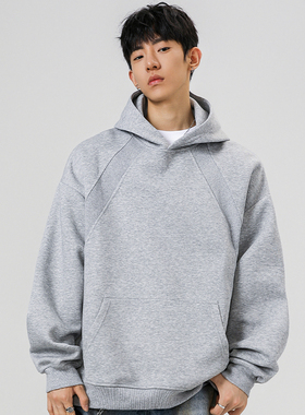 OCW潮牌 纯色连帽拼接套头卫衣男学生宽松插肩袖长袖耐磨休闲上衣