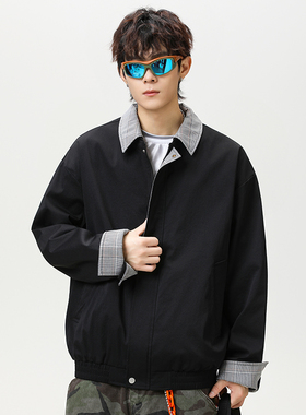 OCW潮牌 美式撞色翻领夹克男2026春秋新款学生宽松百搭工装外套男