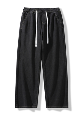 OCW潮牌 美式牛仔裤男2026秋冬新款学生款式直筒抽绳加绒加厚裤子