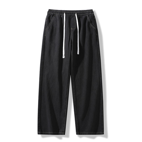 OCW潮牌 美式牛仔裤男2025秋冬新款学生款式直筒抽绳加绒加厚裤子