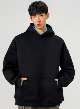 OCW潮牌 重磅长袖连帽休闲卫衣男宽松落肩袖套头黑色纯色上衣学生