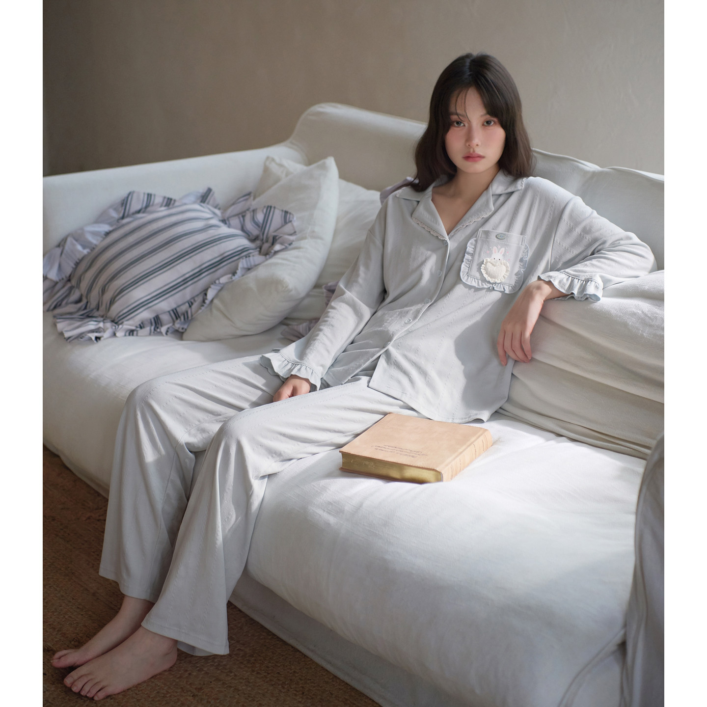 思莉太太清新蓝色纯棉女款睡衣