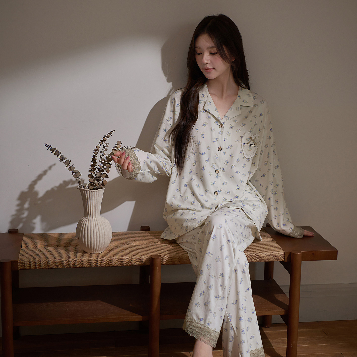 思莉太太睡衣女款长袖法式碎花气质贴身睡觉穿舒服莫代尔家居服