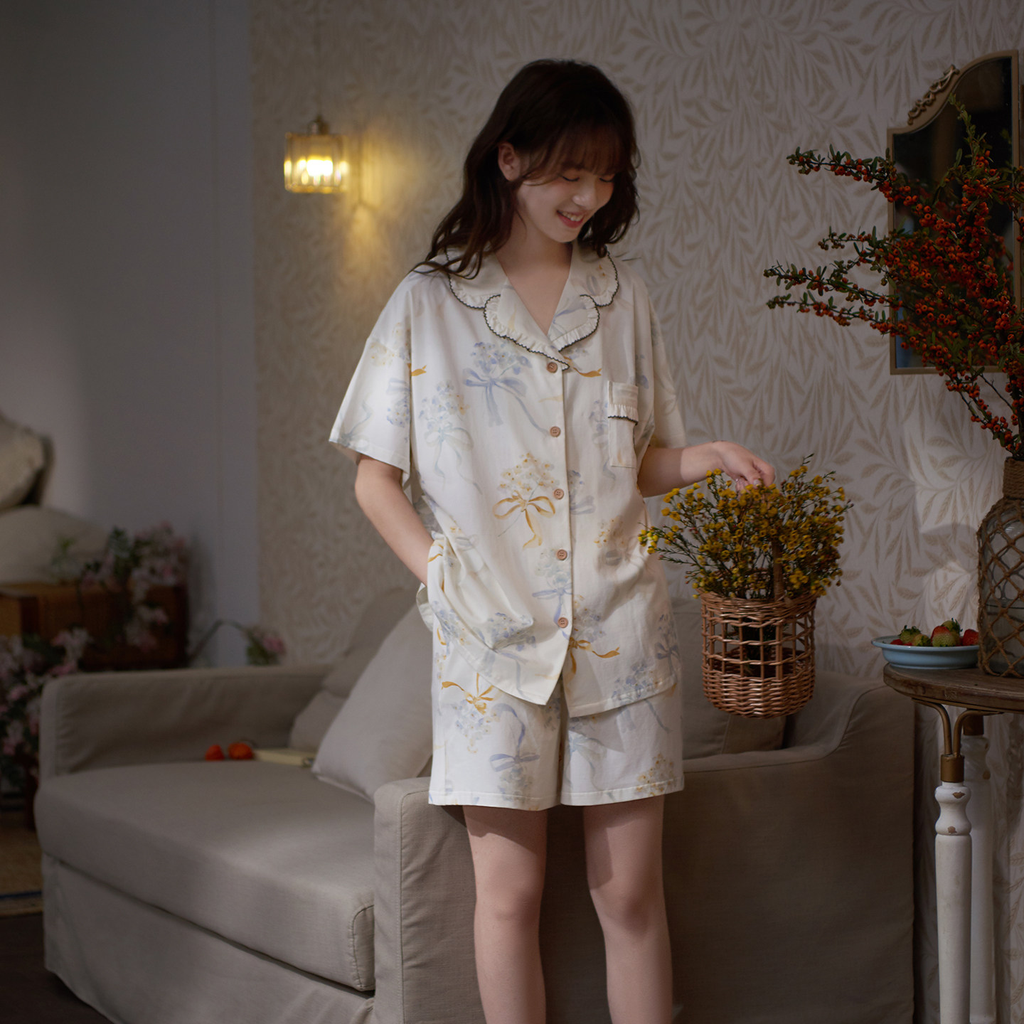 思莉太太凉感纯棉睡衣女款夏季短袖新中式国风印花夏天舒服家居服