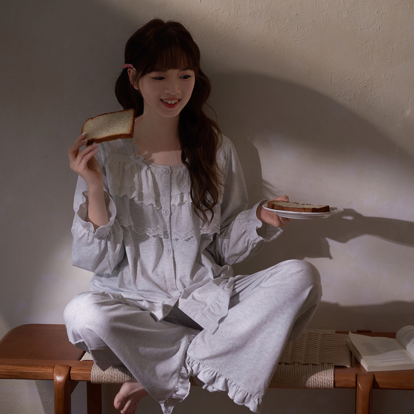 思莉太太纯棉女士睡衣长袖独特绝美法式甜美公主风蕾丝春夏家居服