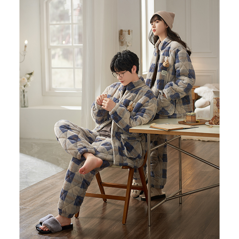 思莉太太情侣珊瑚绒夹棉睡衣