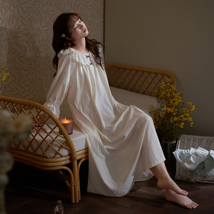 思莉太太纯棉睡裙女款春夏天超火绝美白色高级感御姐风长款睡衣裙