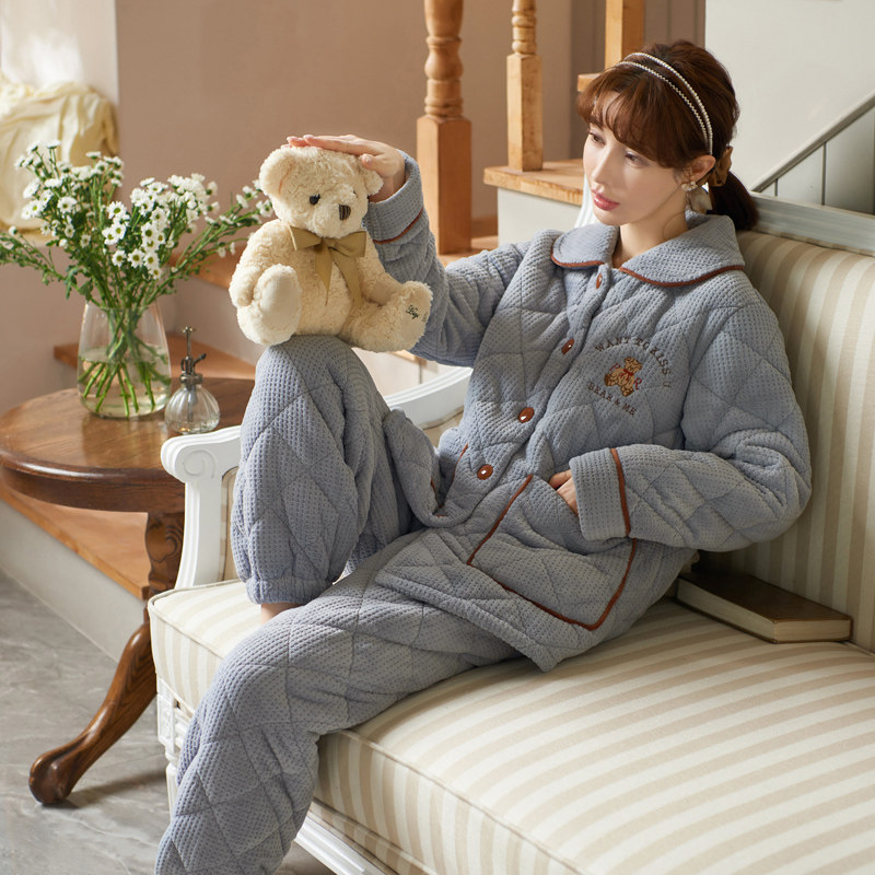 思莉太太睡衣女冬季加厚加绒三层夹棉超厚2021年新款可外穿家居服