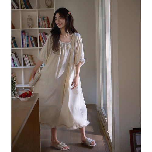 思莉太太初恋白月光纯棉夏季睡裙