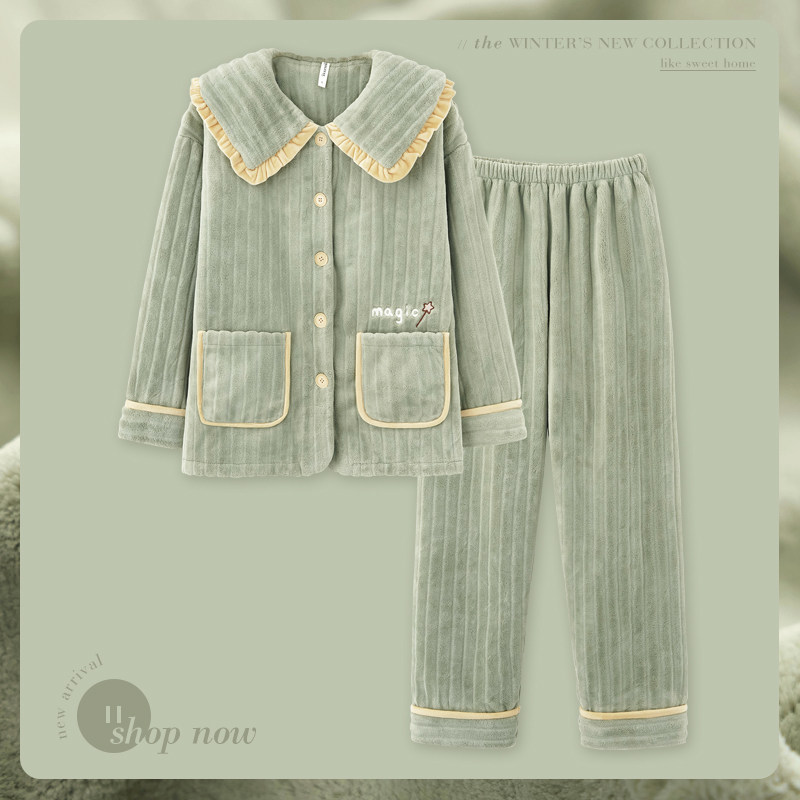 思莉太太珊瑚绒睡衣女冬款加厚加绒2021年新款冬季公主风减龄套装