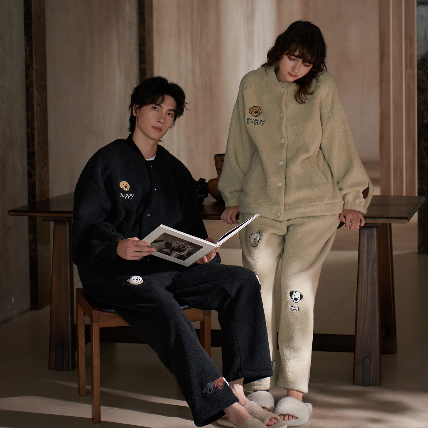 思莉太太情侣冬季睡衣女加厚羊羔绒可外穿男士冬天开衫外套家居服