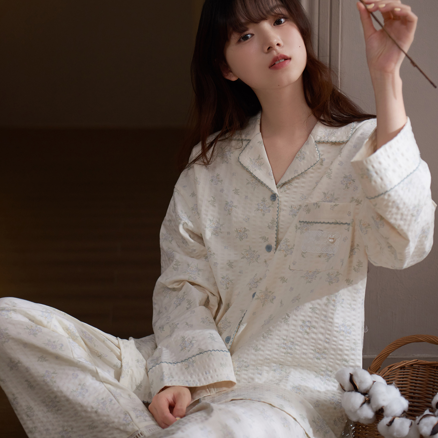 思莉太太初恋白月光碎花纯棉睡衣