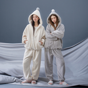 思莉太太冬季珊瑚绒睡衣女款加厚加绒秋冬毛绒冬天可外穿家居服