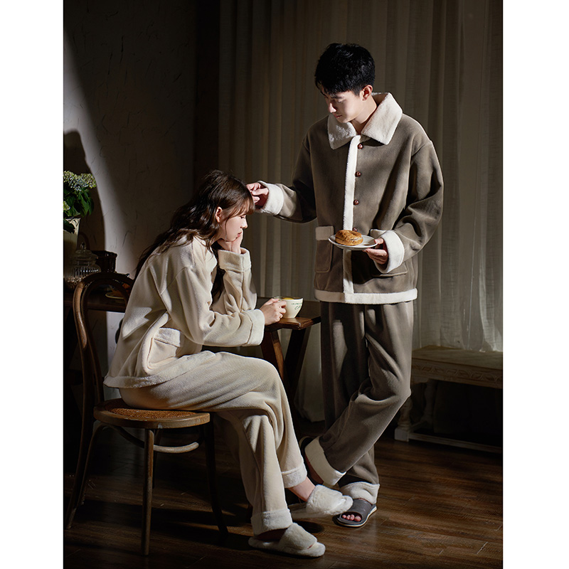 思莉太太情侣睡衣秋冬款女冬季加厚加绒可外穿男士外套冬天家居服