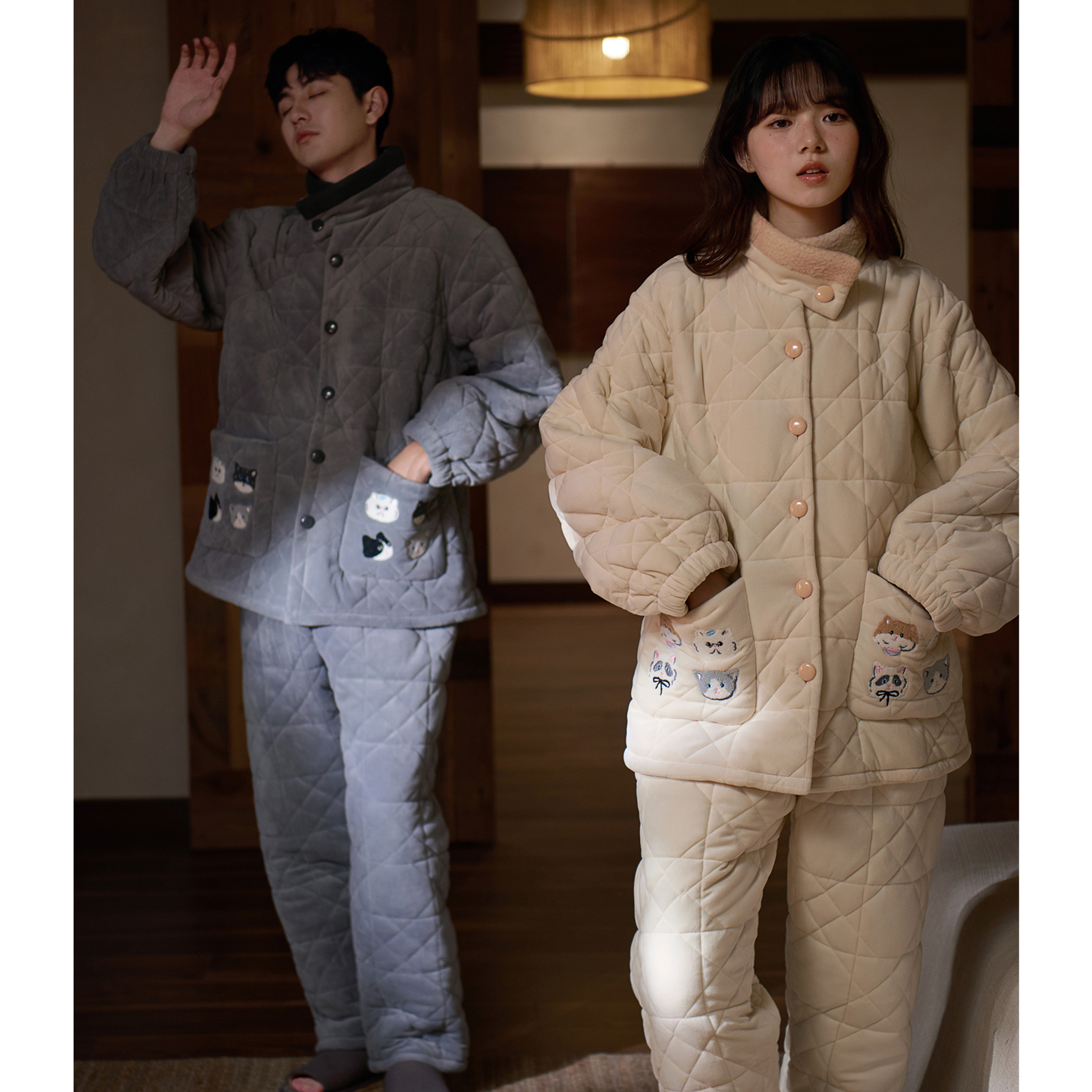 思莉太太情侣夹棉时尚棉袄家居服