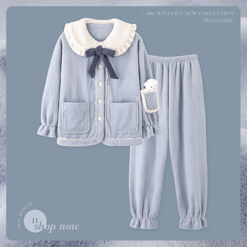 思莉太太睡衣女冬季珊瑚绒加厚2021年新款网红冬天法兰绒家居服