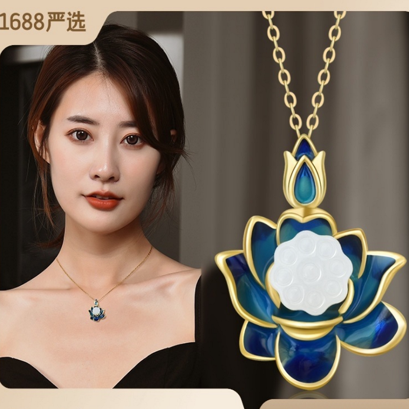 民族风莲花女钛钢吊坠莲蓬项链